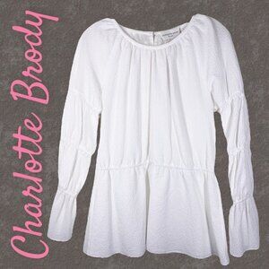 NWT CHARLOTTE BRODY Versailles Seersucker Long Sleeve Blouse In White,‎ Medium